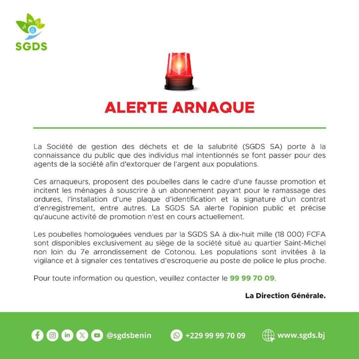 Bénin : La SGDS met en garde contre une nouvelle forme d&rsquo;arnaque